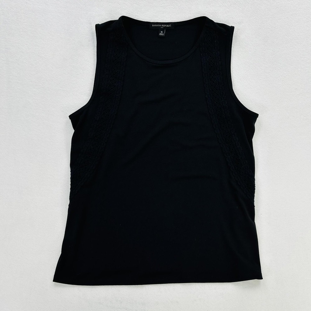 Banana Republic Tank Top Womens Medium Black Crochet Panel Sleeveless Stretch